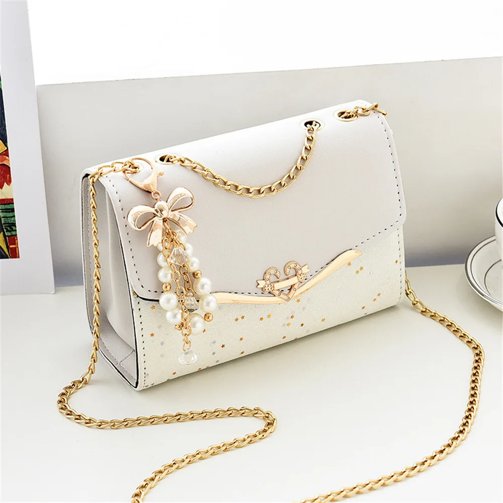 Fashion Messenger Bag Women Trendy Sequin Single Shoulder Bags Mobile Phone Pouch Ladies PU Leather Handbag with Tassel Pendant - Image 2